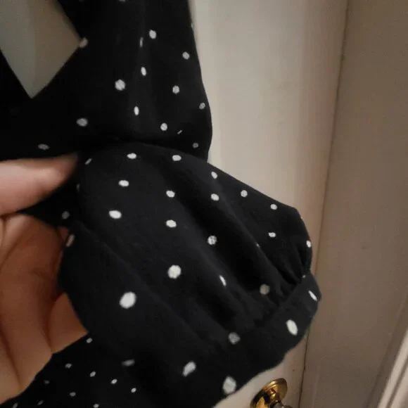 H&M Black Polka Dot Mock Neck Long Sleeve Dress - Size 2 - Picture 4 of 9